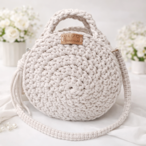 Kruhová kabelka MINI s macrame ramienkom